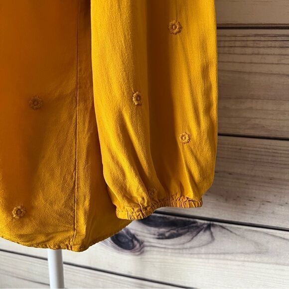 Loft Yellow Floral Embroidered Tie Front Blouse - Picture 5 of 9